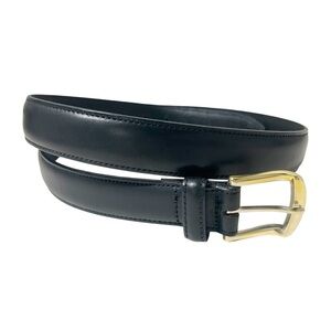 Tommy Hilfiger Men's Black Genuine Leather Belt Sz 38/95 LightGolden Tone Buckle